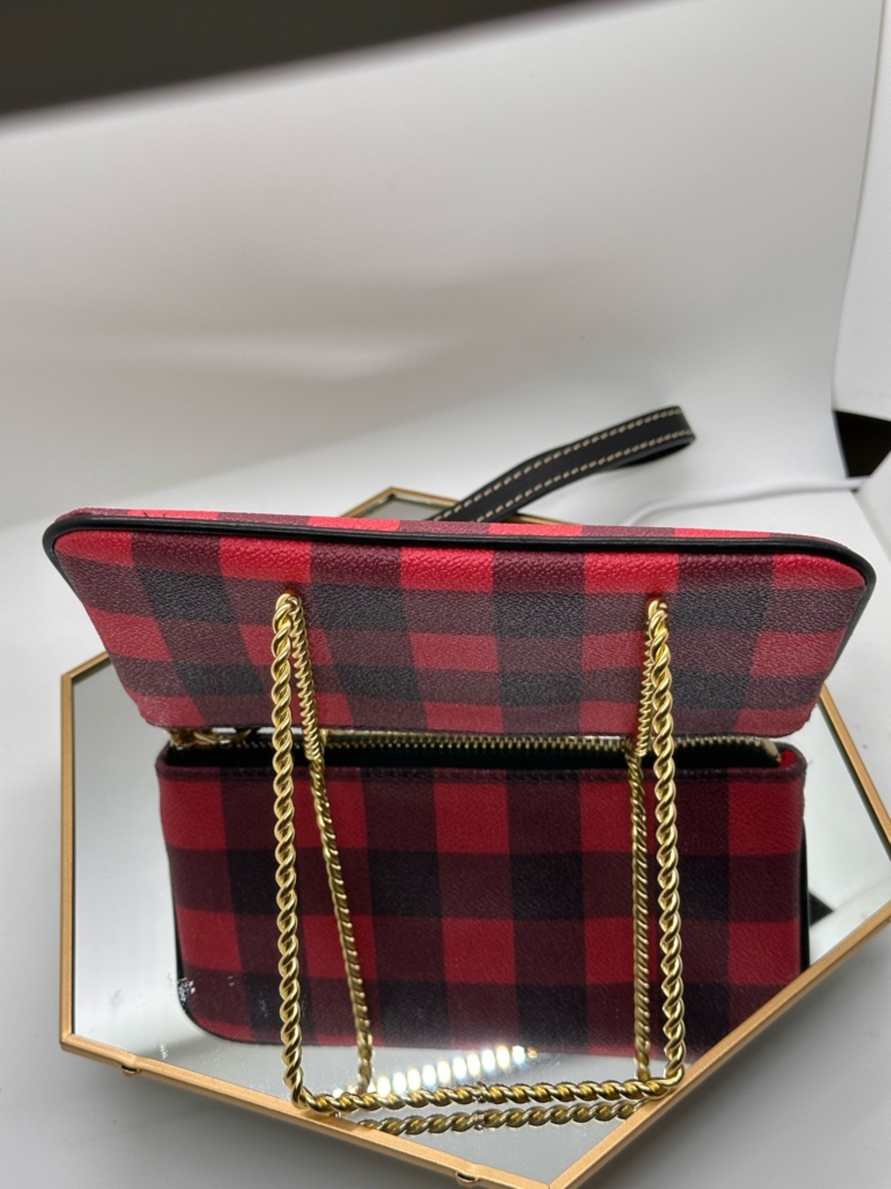 Dooney & Bourke Red and Black Plaid Wristlet with Tassel - Picture 3 of 4